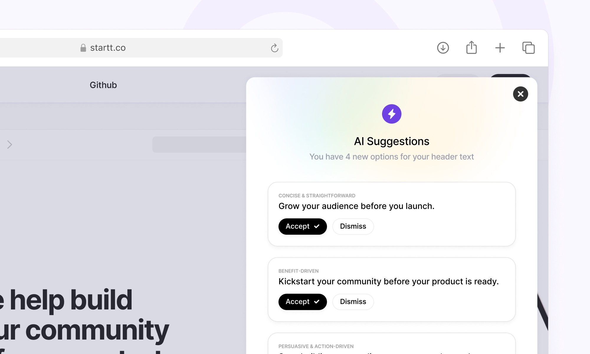 Introducing AI-Powered Copy Suggestions in Startt: Write Better, Launch Faster